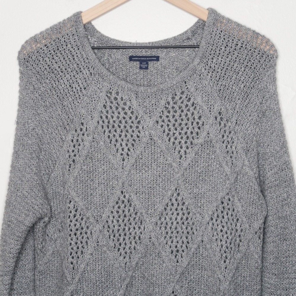 American Eagle Mens Wool Knit Sweater S Gray Academia Preppy Casual